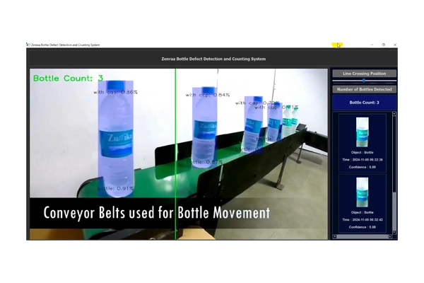 Real-Time AI System for Bottle Counting and Cap Defect Detection on Conveyor Belts